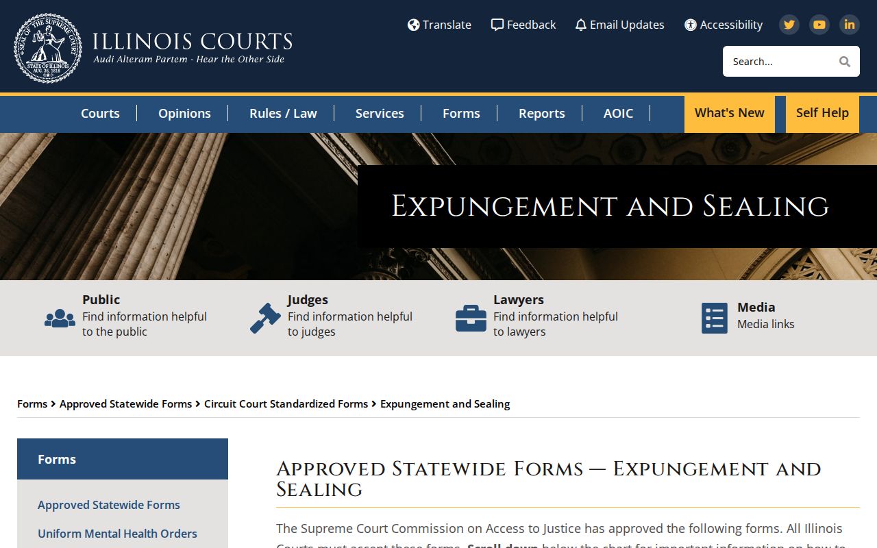 Illinois Courts approved expungement and sealing forms page